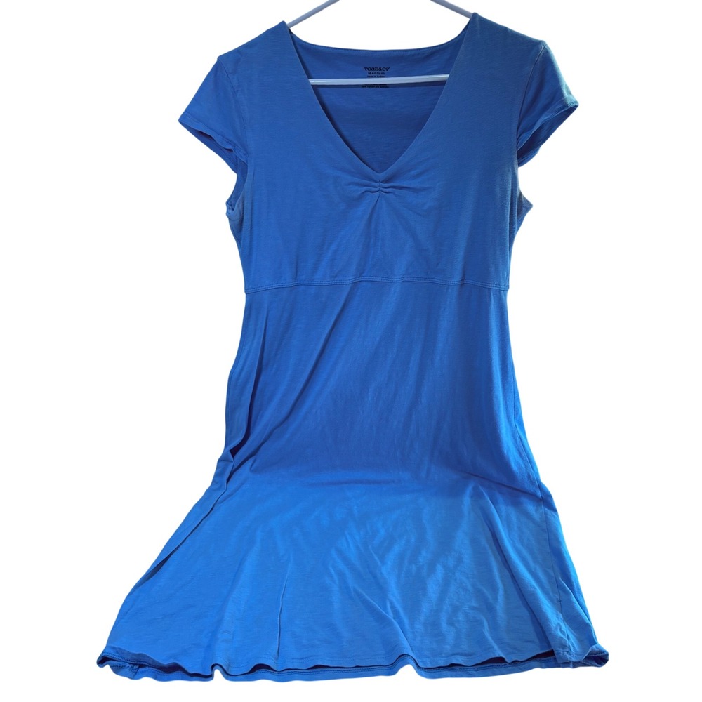 Toad&Co Womens Blue Organic Cotton Tencel V-Neck Empire Waist Dress Medium‎